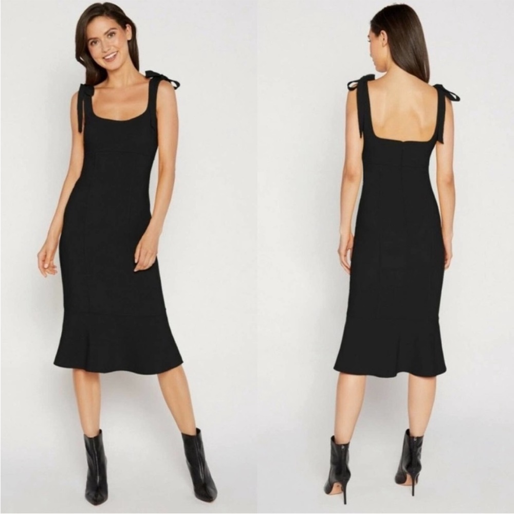 Likely Black Ellery Midi Cocktail Dress Mermaid Fluted Hem Tie Straps Size 8